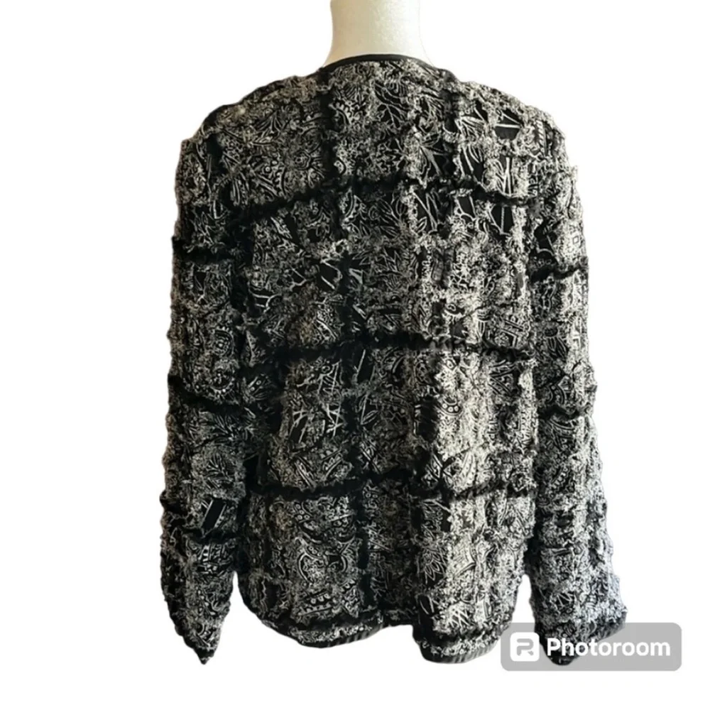 Chico's Vintage Black Silk Blend Ruffle Sequin Open Jacket Size 1 (M)